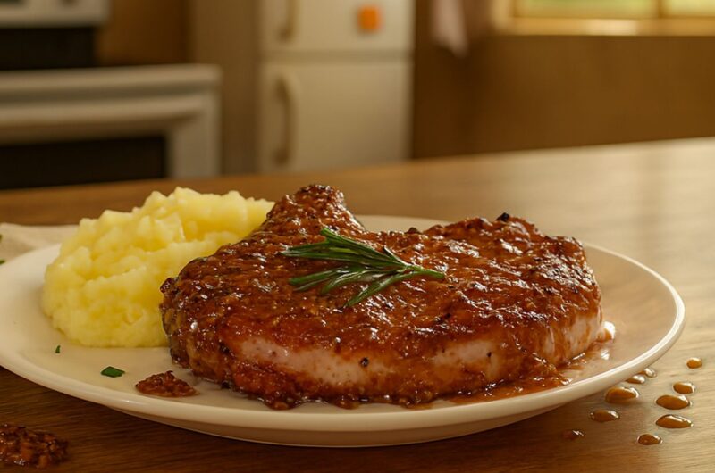 Chuletas de cerdo con miel y manzanas con un toque latino